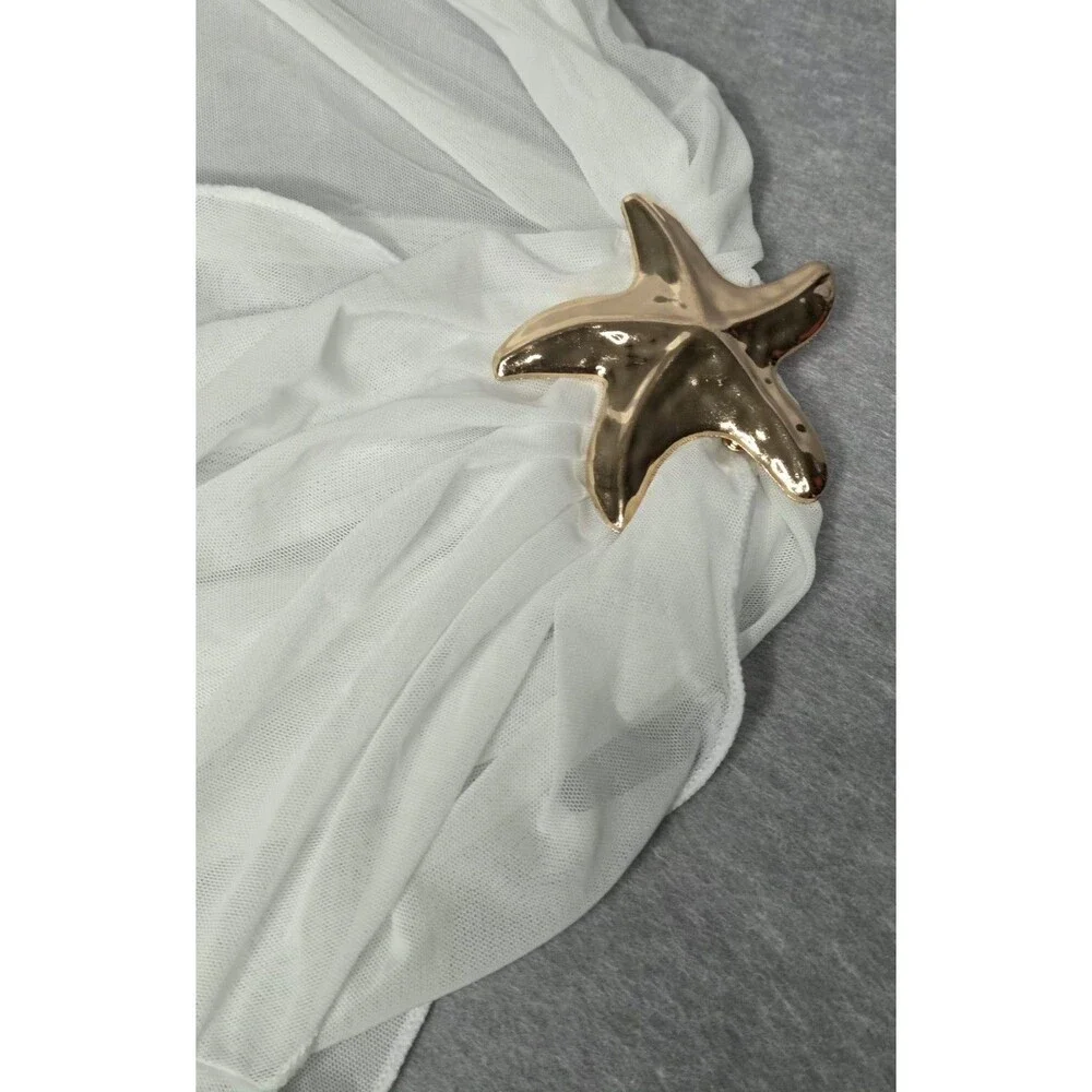 CUPSHE White 3 Pc Bikini Set Cover Up Gold Starfish Accent Women Swimwear Sz XL